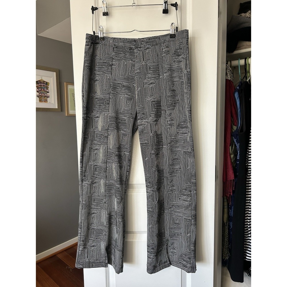 Clara Sun Woo Pull On Black White Geometric Wide Leg Pants Front Slit Size 1X